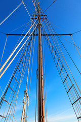 Mast of wooden sailing boat