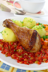 Chicken leg with vegetables