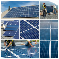 Solar panels installing - collage