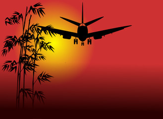 Flight of Airplane into the Sunset