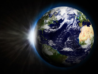 3D Illustration of Earth with Rising Sun