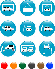 car Auto service blue button set icon