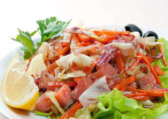 Healthy vegetarian Salad with salmon