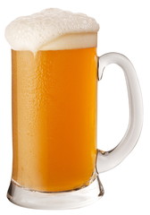 Glass of unfiltered beer isolated on a white