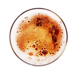 Glass of beer, top view,Isolated on white background