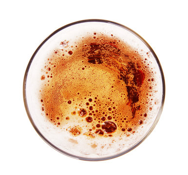 Glass Of Beer, Top View,Isolated On White Background