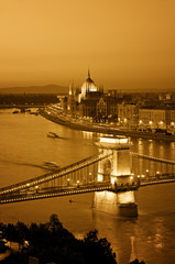 Fototapeta na wymiar Color toned image of Budapest skyline at night.