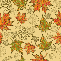 Seamless vector autumn leaves pattern. Thanksgiving