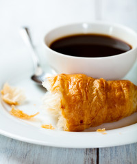 Croissant and a cup of black coffee