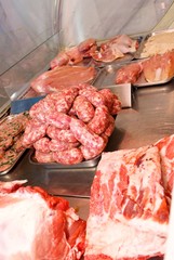 counter of the butcher shop