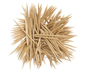 Wooden toothpicks on a white background