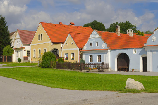 Rural decorated houses in Zabori, Czech Republic.