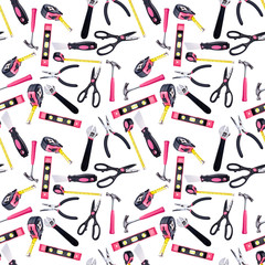 Pink and Black DIY Tools Seamless Background Pattern