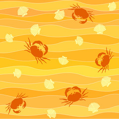 Fototapeta premium crabs and shellson the beach seamless background