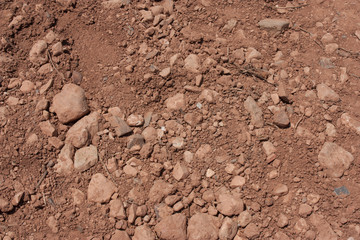 Textura de tierra seca con piedras en superficie terrosa