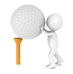 3D little human character and a Golf Ball and Tee