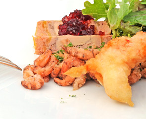 Gourmet dish, shrimp salad, shallow depth of field