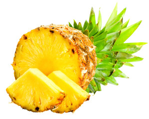 Fresh slice pineapple on white background - 34083847