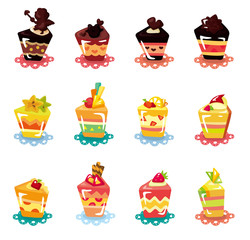 cartoon cup cake icon set
