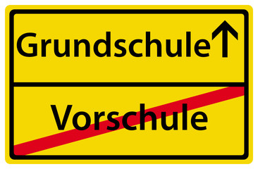 Obraz premium Grundschule nach der Vorschule Ortsausgangsschild Einschulung