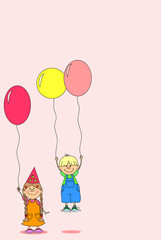 Obraz na płótnie Canvas детей держать воздушные шары, открытки, вектор
