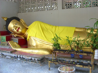 Reclining Buddha at Thai temple Wat Nantaram, Chiang mai