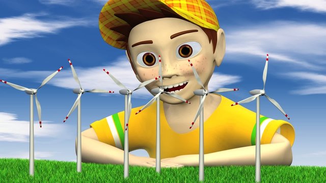 Junge pustet Windr&auml;der an