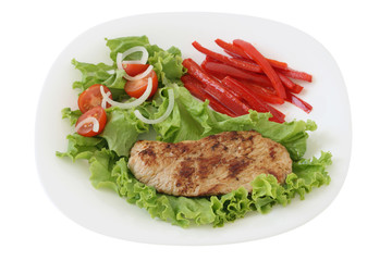 Fried pork with salad