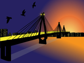 large bridge to night city illustration