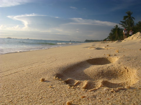 Foot Print on Striking Tropical Sand Beach