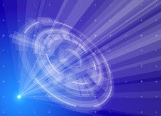 Rays of light in the blue space, creating a radial hologram