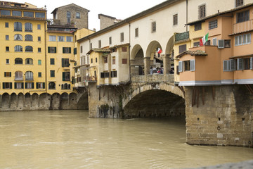 Fototapeta na wymiar Rainy View of Ponte Vecchio and river Arno