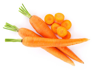 fresh carrots isolated on white background.