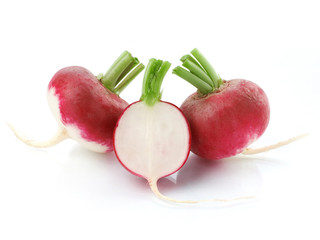 Fresh radishes isolated on white background