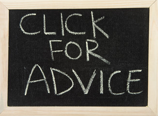 Board with 'click for advice'.