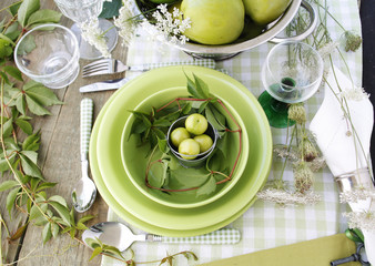 Summer table setting with green dinnerware