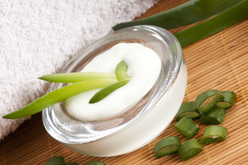 aloe vera - leaves and face cream