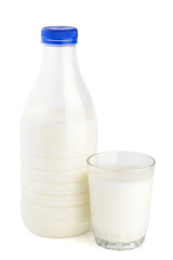 Bottle and glass of milk isolated on white background