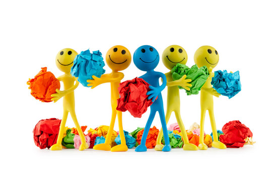 Smilies in recycling concept on white