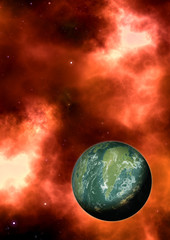 Obraz na płótnie Canvas Planet Apocalypse - niebieski / zielony planet na czerwonym mgławicy kosmicznej