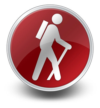 Red Glossy Icon "Hiking"