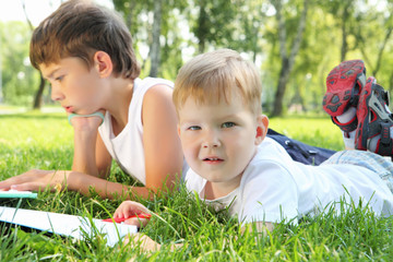 Two brothers together in the park