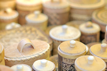 Wooden boxes. Souvenir items.