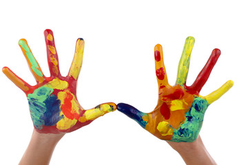 Hand mit Acrylfarben