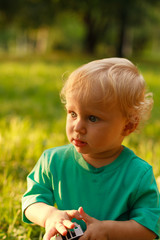 Little boy on sunny grass