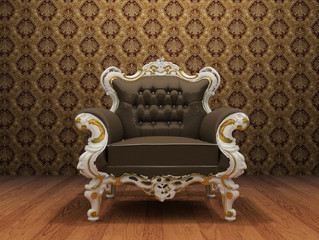 Fototapeta na wymiar Leather Luxurious armchair in old styled interior with ornament