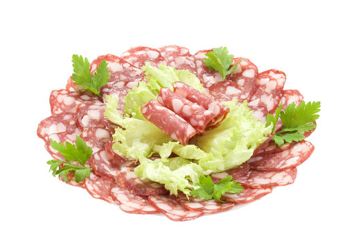 salami on the plate with salad