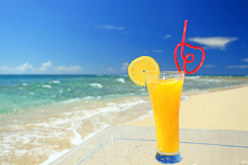 コマカ島の美しいビーチとトロピカルジュース