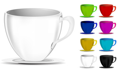 set of colorful coffee cups isolated on white background