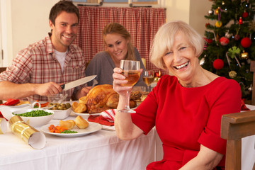 Family having Christmas dinner